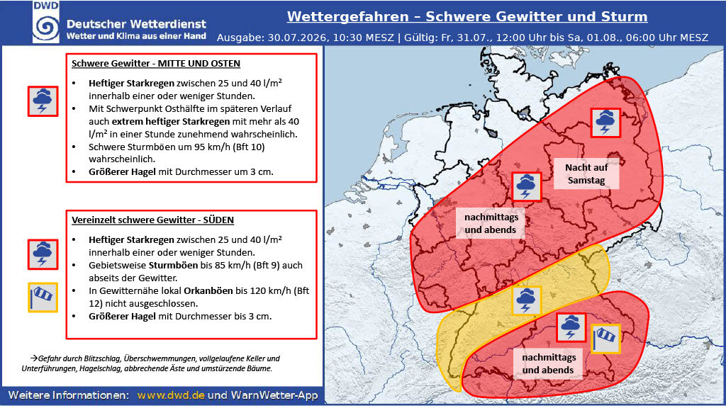 Wettergefahren - Schwere Gewitter und Sturm - 31.07./01.08.